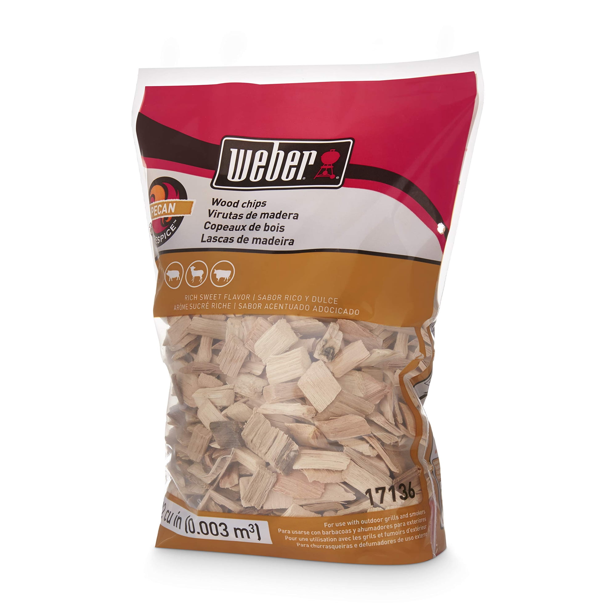 Astillas De Madera De Pacana Weber 0.9 Kg Para Ahumar Y Bbq