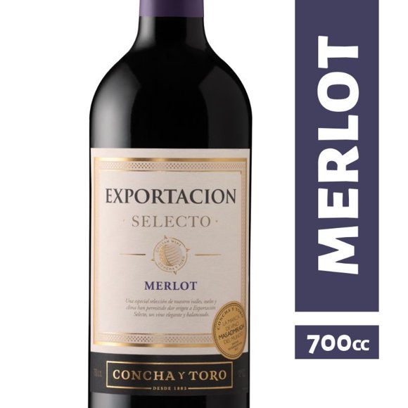 Vino Tinto Merlot Exportación Selecto 12° Botella, 700 cc