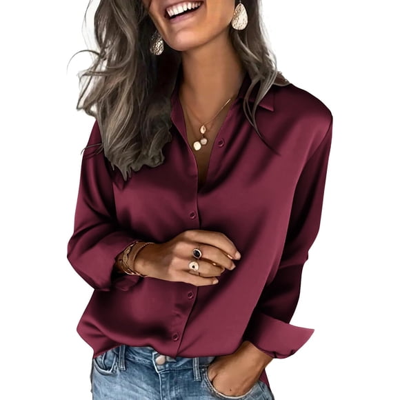 Blusa satinada Zeagoo para mujer con botones