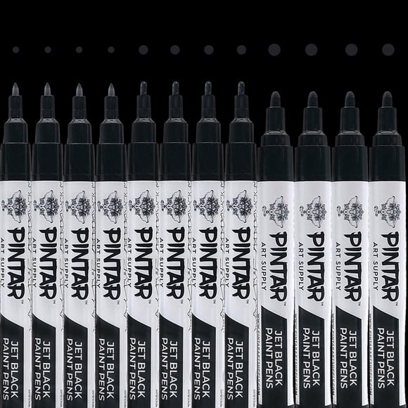 Marcadores de pintura PINTAR de 12 piezas, negro acrílico, 0,7 mm