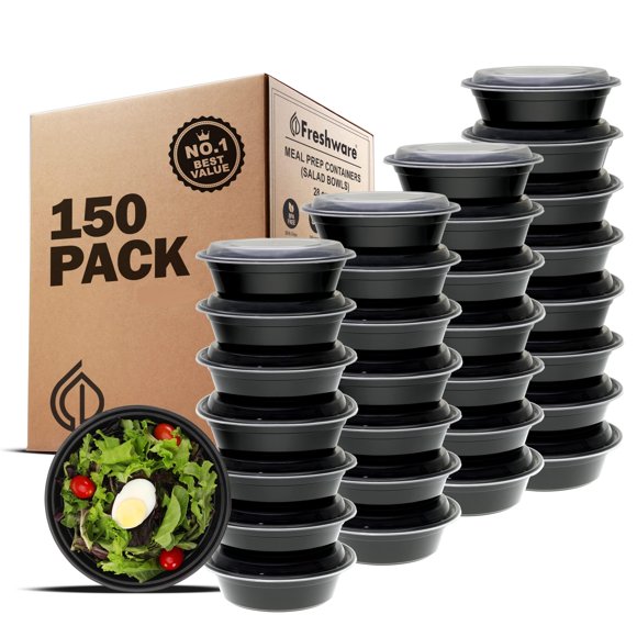 Freshware Almacenamiento de Alimentos – Pack de 150 unidades de 32 oz, negro
