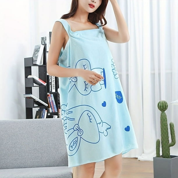 1pc Quick-Drying Cartoon Bathrobe with Thick Straps - Absorbent Microfiber Spa Wrap Towel for Home and Bathroom