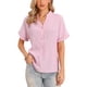 thumbnail image 1 of INSPIRE CHIC Blusa casual a rayas para mujer con cuello en V, botones al frente y manga corta S Rosa claro, 1 of 6