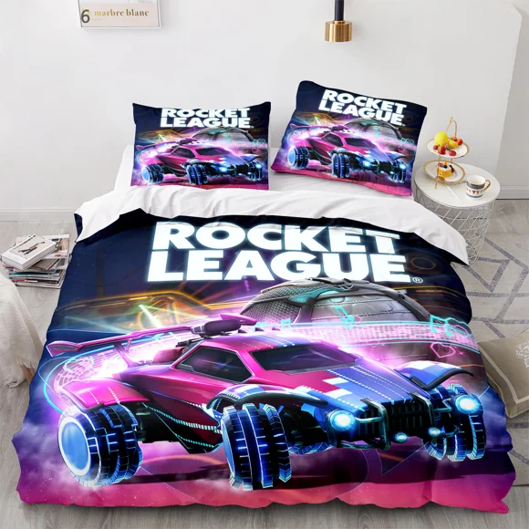 x2327 Bed SheetsRocket League Bedding Set Bedspread Twin Full Size Car Rocket League Bed Set Children's Bedroom Duvetcover 3-Piece Bedding Set (1 Duvet Cover + 2 Pillow Shams) nj2327