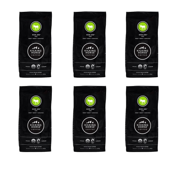 Grano integral Coffee Kicking Horse Kick Ass, tostado oscuro, 300 ml x 6