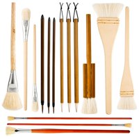 Xusx111 - Cepillos De Cerámica Para Acristalamiento, 15 Piezas Cepillo De Cerámica Con Caja De Almacenamiento, Bambú De Lana Para Cerámica, Acrílico, Acuarela