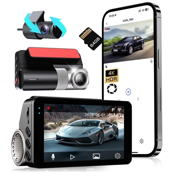 Cámara de tablero TORINKIND 4K con WiFi y tarjeta de 64 GB incluida