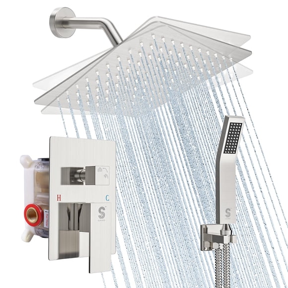Juego de grifos de ducha SR SUN RISE Rainfall de 20 cm con dispositivo de mano