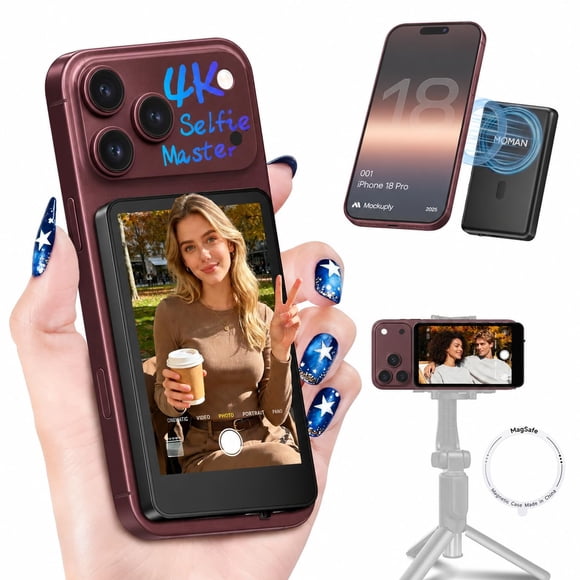 Monitor Selfie Moman 4K Inalámbrico para iPhone 7‑18 Negro