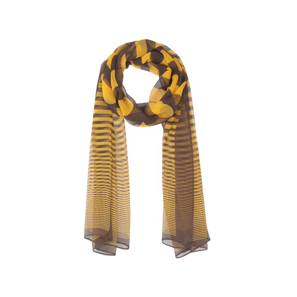 Bufanda Vintage a Rayas para Mujer, Pañuelo de Cuello Largo y Ligero de Seda para Protección Solar, Envoltura para la Cabeza, Bandanas para Verano, Talla Única Amarillo-café