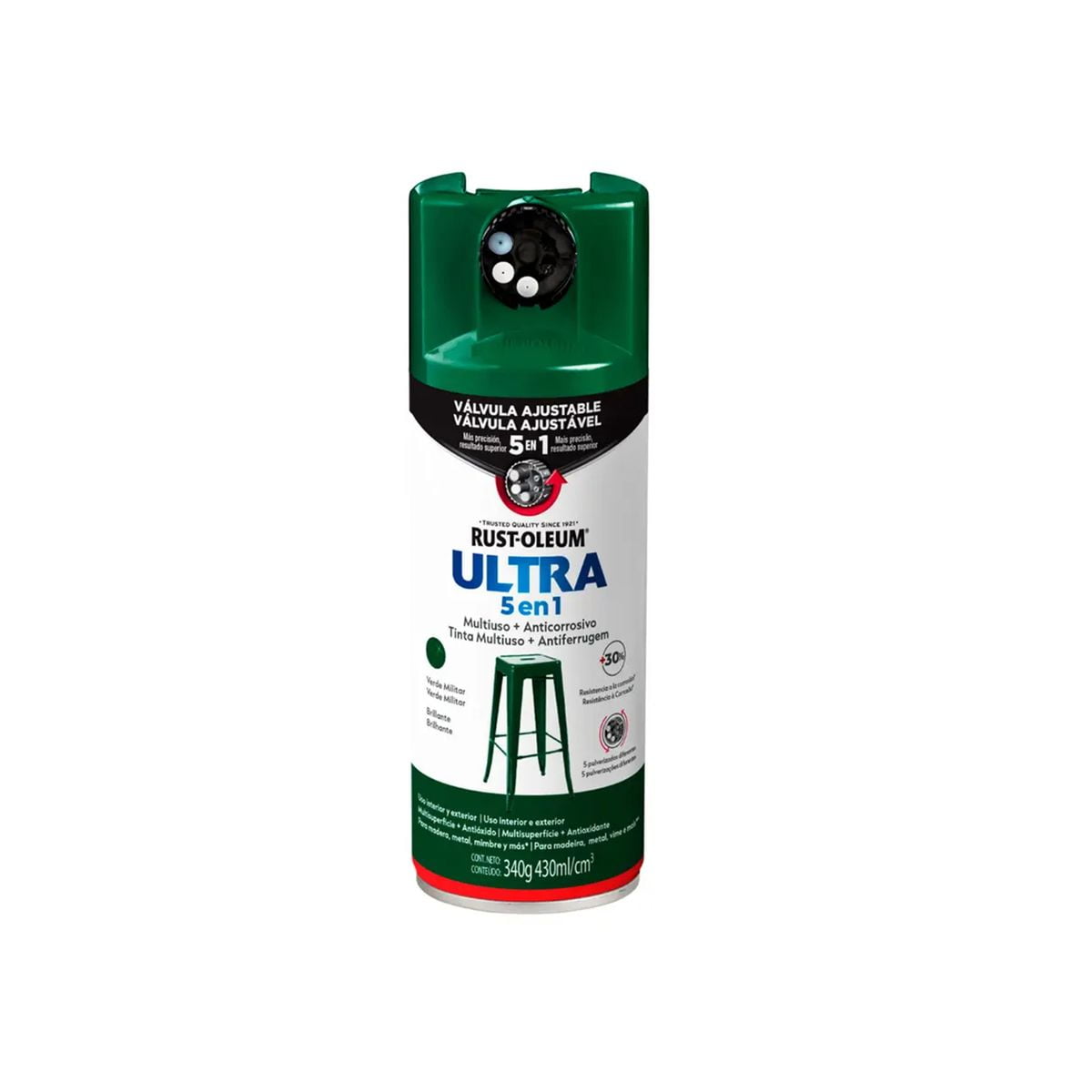 Rust-oleum - Pintura En Spray Ultra 5 En 1 Multisuperficie Anticorrosiva Verde Militar Brillante 340 G