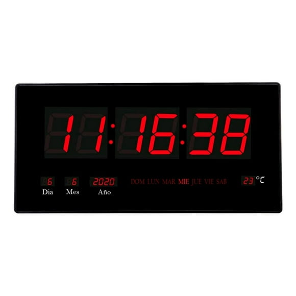 Reloj Digital Pared LED Grande Hora Fecha Temperatura Negro