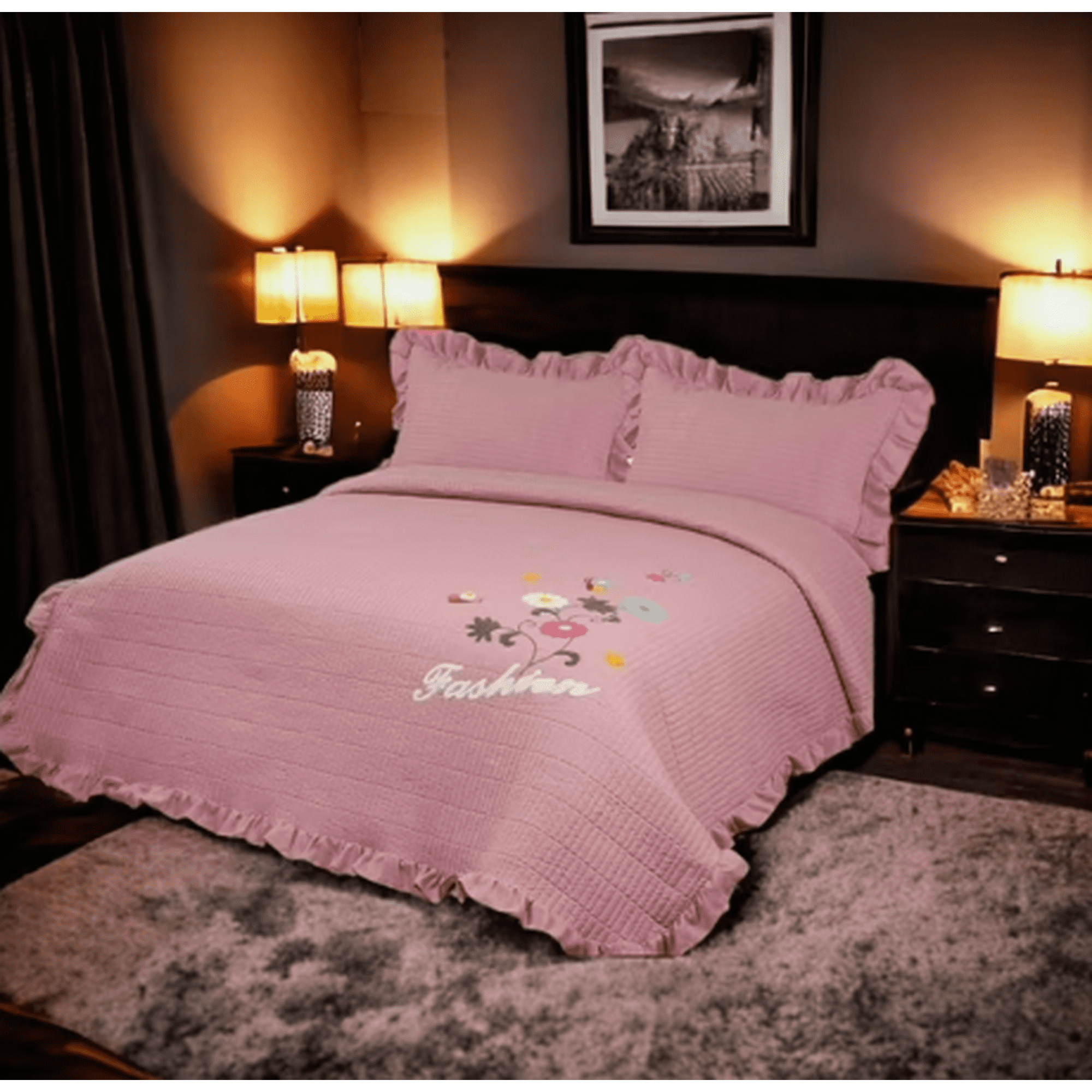 Tecnocasa - Cubrecama Quilt De Verano Diseño Bordado 2p Rosado