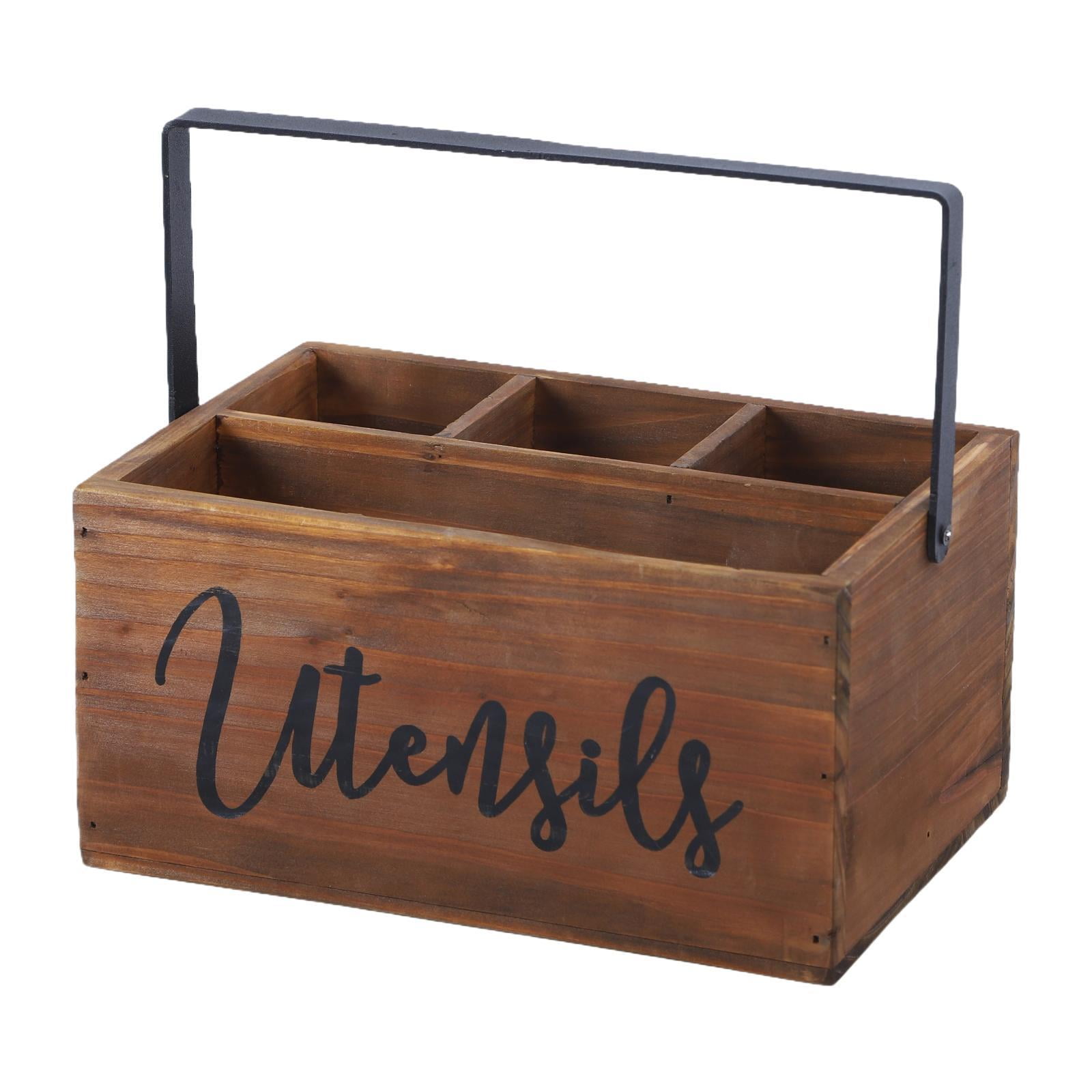 Magideal - Utensilios De Cocina Organizador De Madera Con Compartimentos Porta Cubiertos De Encimera Con Asa Función Multifuncional Y Diseño Elegante Adecuado Pa Marrón