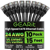 Cable Ethernet Gearit Cat 6 De 15 Pies, 10 Unidades, 10 Gbps, Rj45, Negro