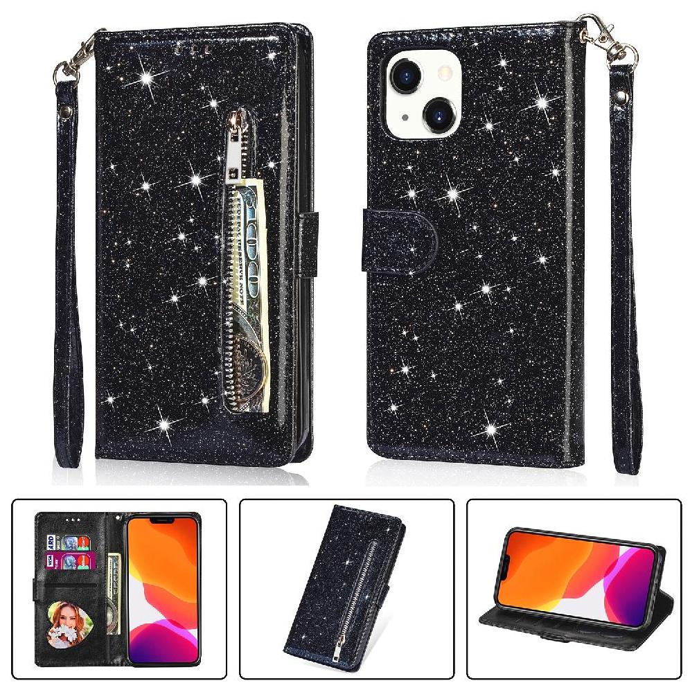 Funda Para Foxdock Elegante Funda Iphone 13 Glitter Con Cremallera-Ideal Para El Uso Diario