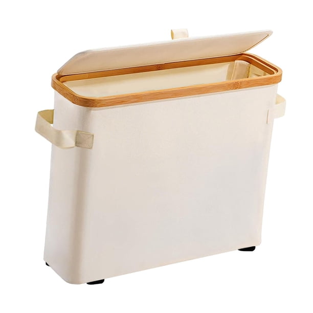 Soporte de papel higiénico de bambú para almacenamiento de papel higiénico, accesorios, organizador de baño que ahorra espacio con tapa de bambú para beige