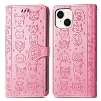 Funda Cartera Foxdock Para Iphone 15 , Flip Pu Con Relieve De Gatos Y Perros, Tarjetero Y Soporte