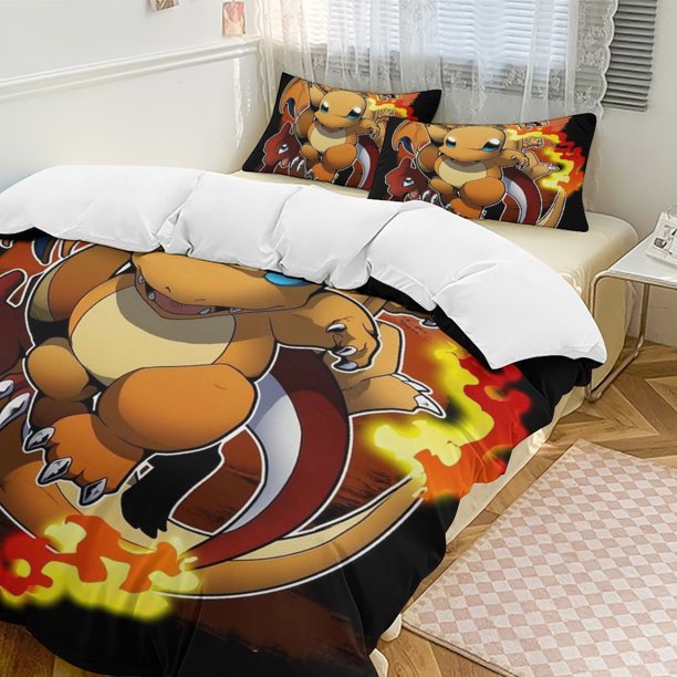 Charmander Bed Duvet Cover Funny Anime Cartoon Bedding Sets Lightweight 3 Piece Comforter Sets