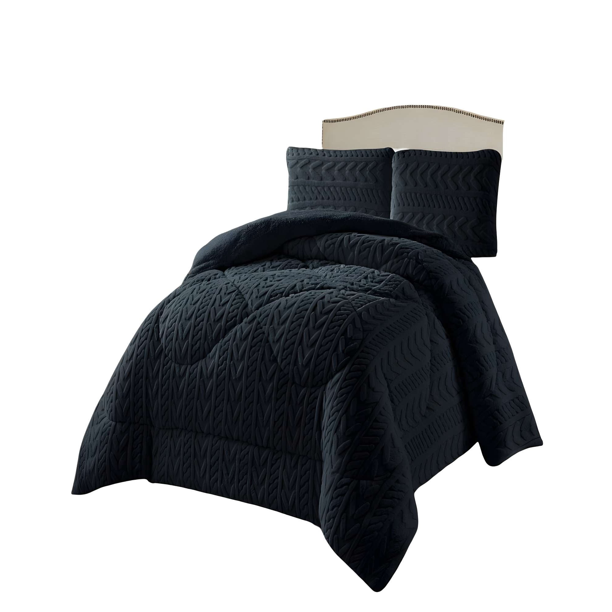 Genérico - Cobertor Texturizada De Invierno Diseño 01 Plaza Y Media Negro