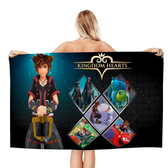 Kingdom Hearts Toalla de playa de secado rápido con diseño temático, regalo para mujeres y niñas, ideal para cumpleaños, fans, amantes de la música, uso en la playa o al aire libre, 78 × 180 cm