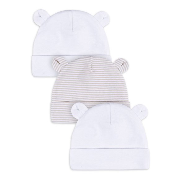 Gorro Gerber, 3 unidades, 100 % algodón, blanco con orejas