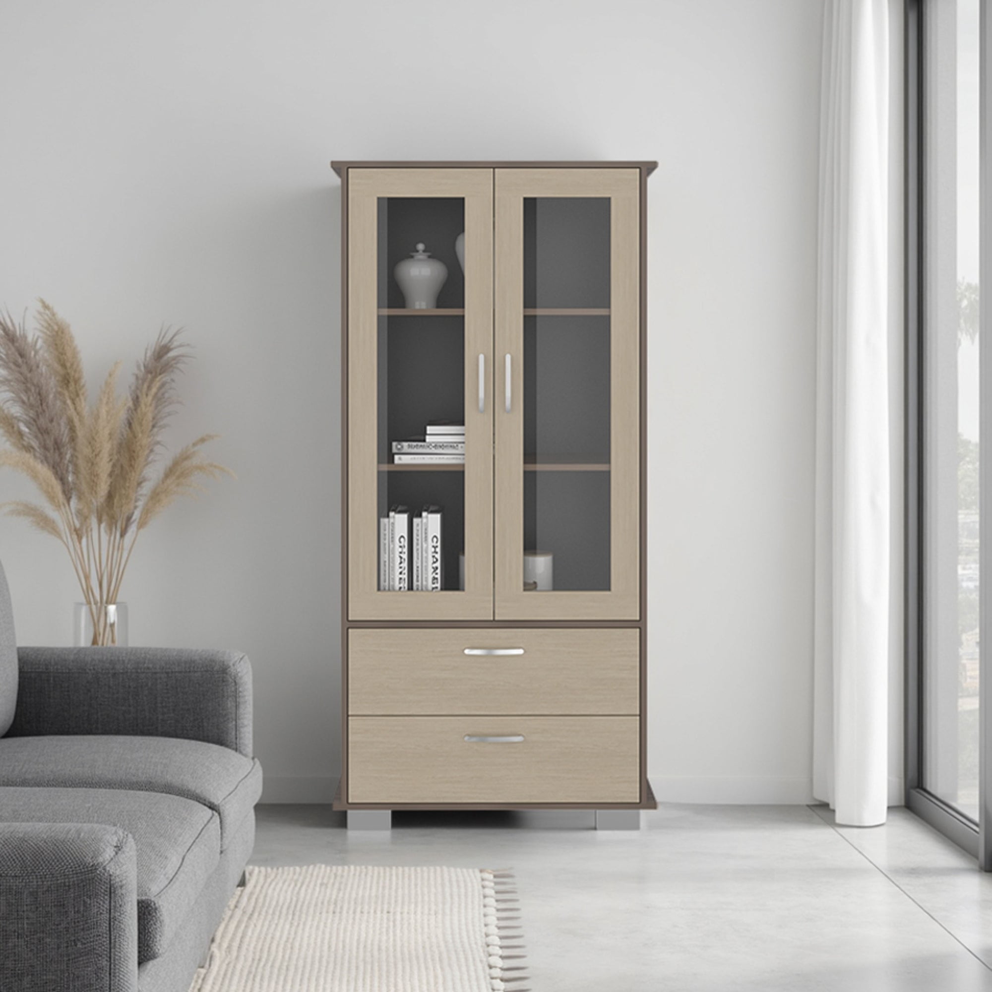 Tuhome - Vitrina 2 Puertas 2 Cajones Classic Color Avellana Y Cartagena 164,8x80x35,3 Cm