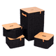 thumbnail image 1 of Set de Organizadores Premium 4 Cestas con Tapa de Madera Tejido Artesanal Negro, 1 of 6