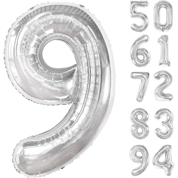Globo número IWERP 9 de 40 pulgadas, plata, foil reutilizable