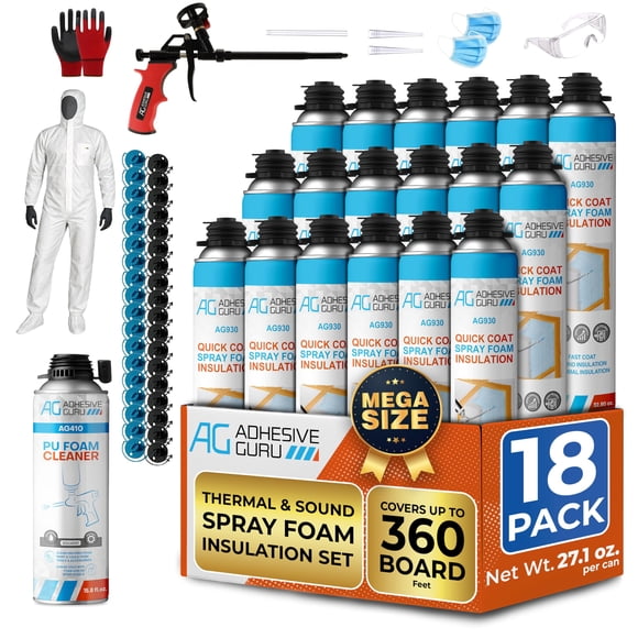 Kit aislante de espuma en aerosol Adhesive Guru 930 g, paquete de 18