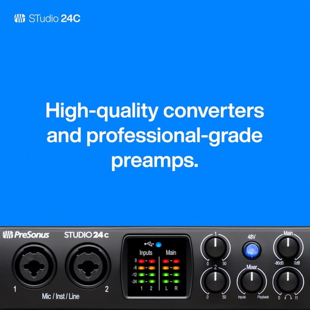 Interfaz de audio PreSonus Studio 24c 2x2, 192 kHz con software