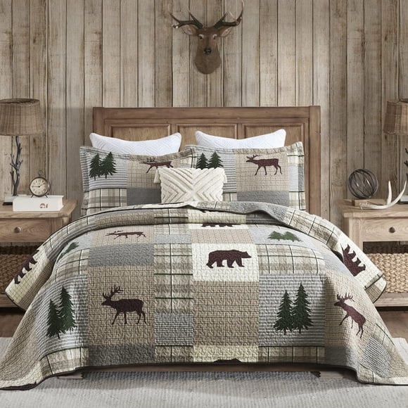 Juego de colcha Queen PERHOM 229 x 249 cm 3 piezas Patchwork a cuadros