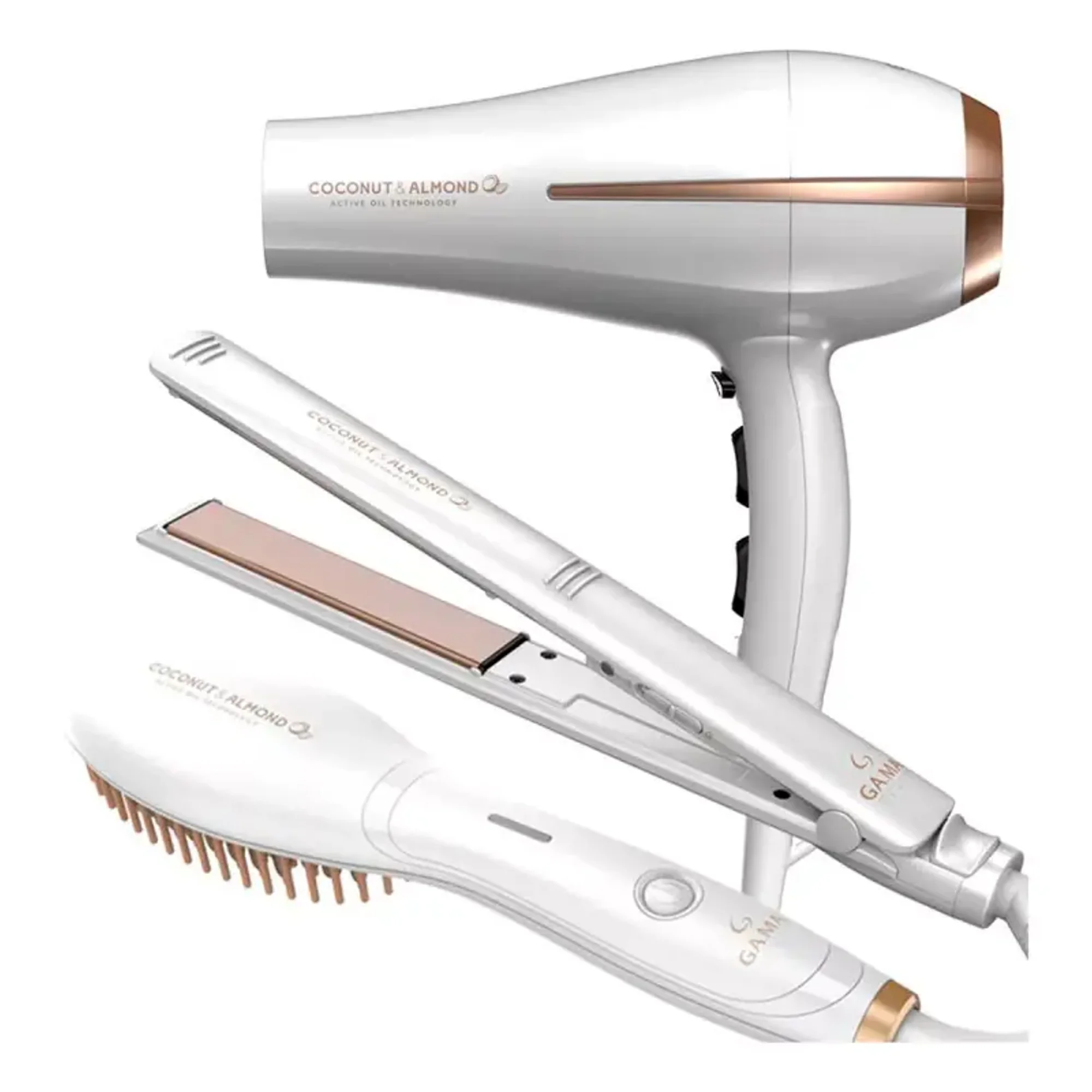 Pack Trio Secador + Alisador + Cepillo Gama Coconut&almond