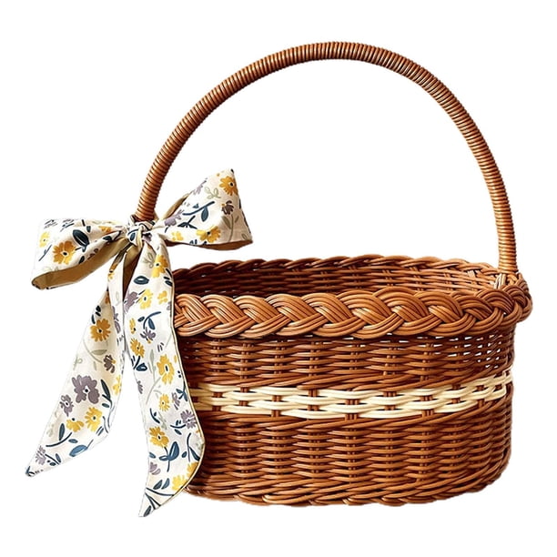 Cesta de Picnic, Maceta, Asa de Transporte, Cesta de Almacenamiento para Servir, Cesta de Picnic Tejida para Acampar, Fruta, Boda, Decoración de Jardí estilo F