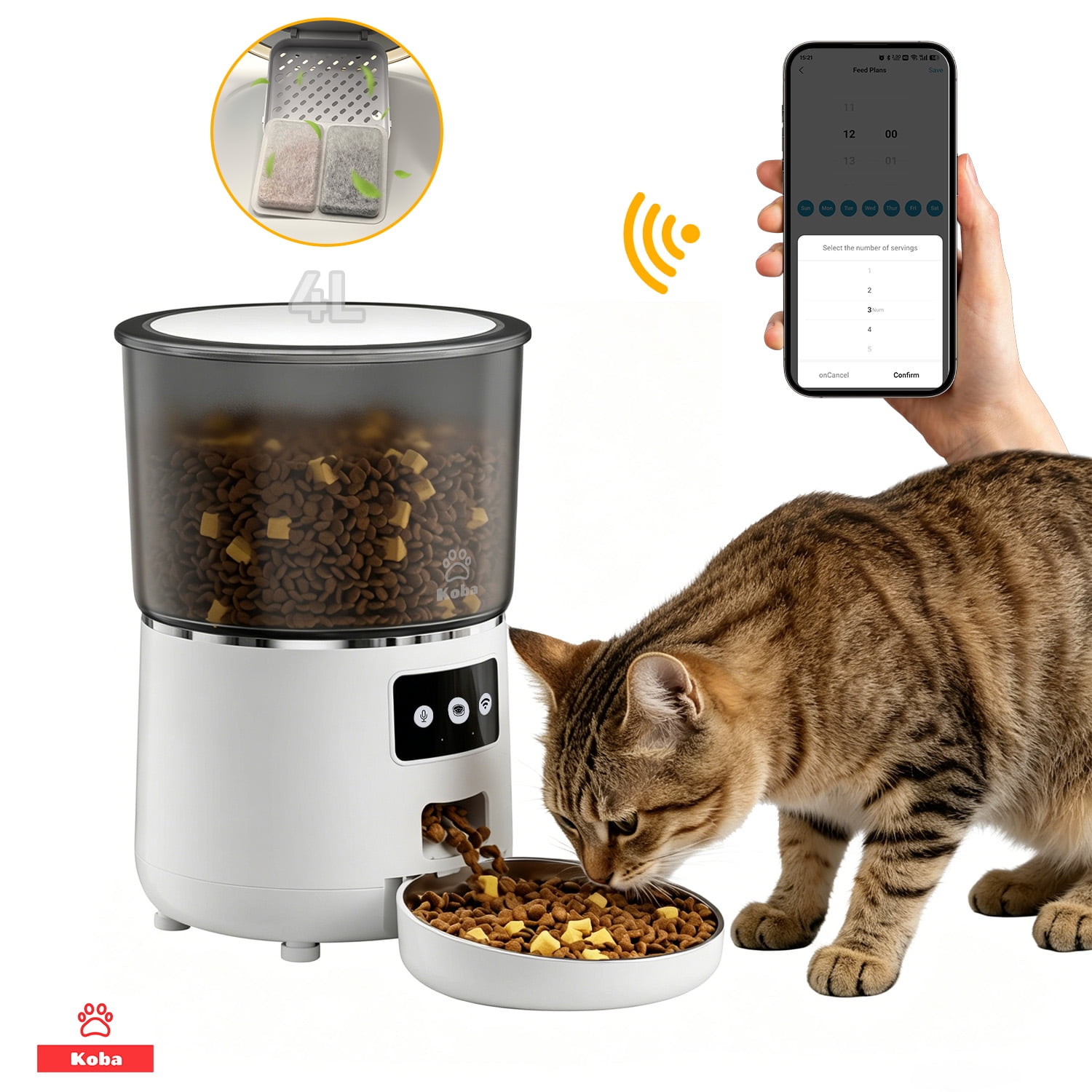 Koba - Dispensador Alimentador Automático Perro Gato Wifi 4l Blanco