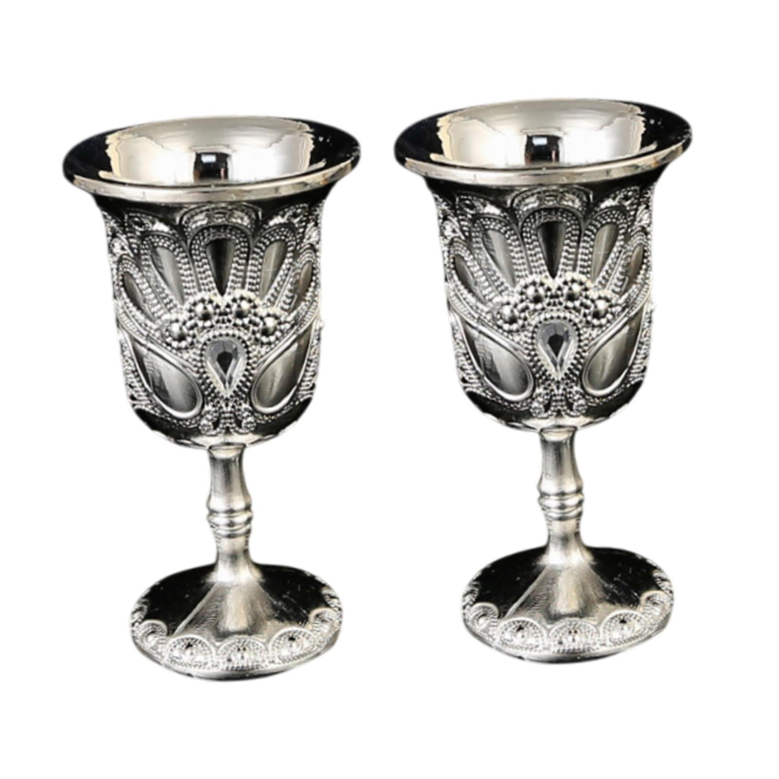 Bothyi - Mini Copa De Licor Pequeña De Metal Para Decoración De Aniversario, 2 Unidades, Color Plateado