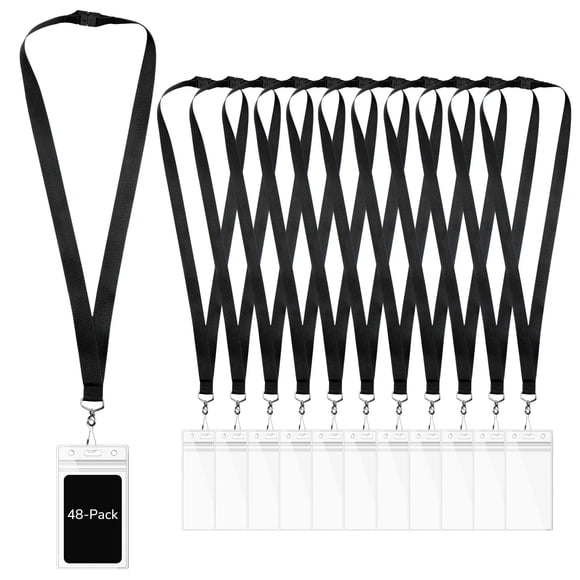 Lanyards WEZEBEL de 48 unidades, negros, con cierre de seguridad desprendible, resistentes al agua y con portaidentificación