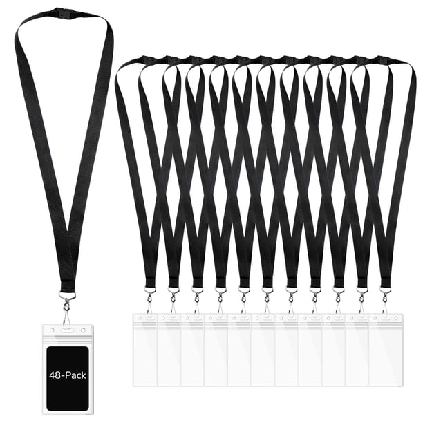 Lanyards WEZEBEL de 48 unidades, negros, con cierre de seguridad desprendible, resistentes al agua y con portaidentificación