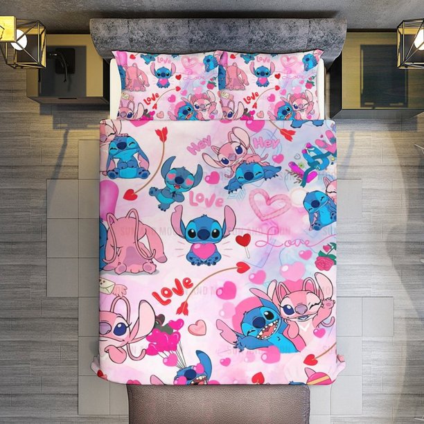 Stitch Valentines Day 3 Pieces Duvet Cover Set Full Size Super Soft Fade Resistant Microfiber