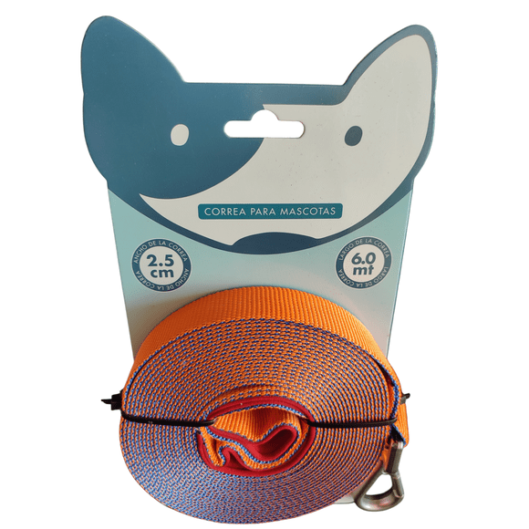 Correa Mascota 6m Poliéster Resistente 2,5cm Suave Y Firme