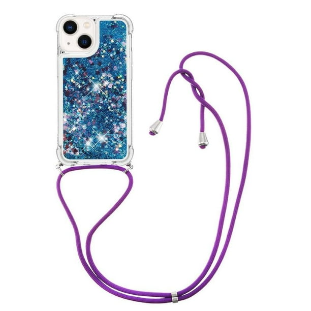 Funda FOXDOCK para iPhone 14 con Cuerda Ajustable, Brillo Líquido, Protección Antigolpes y Lente – Ideal para Regalo