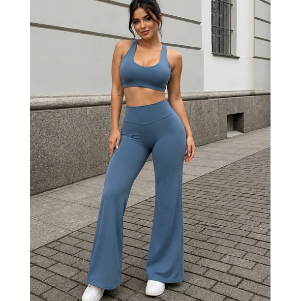 Conjunto Deportivo Para Mujer Seamless Top Y Calza Flare