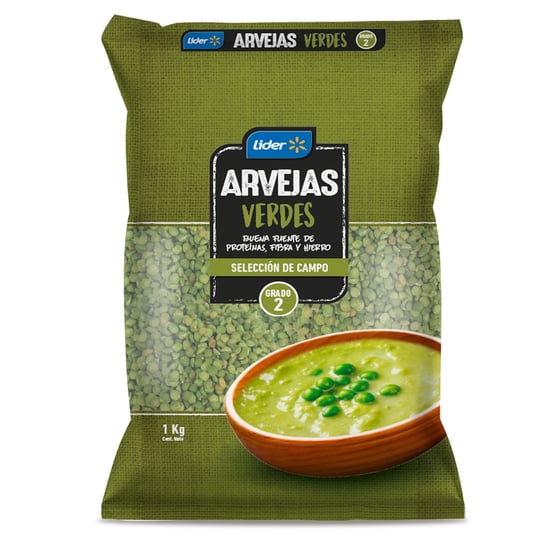 Arvejas Verdes Partidas Bolsa 1 Kg Lider