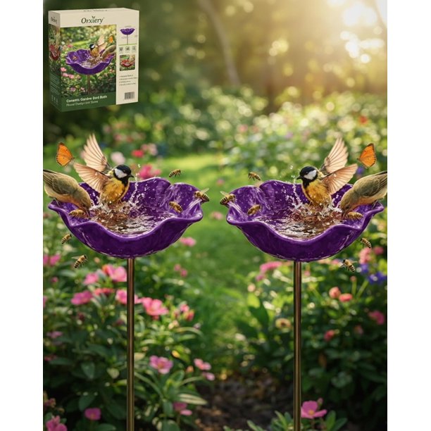 Estaca jardín flor metal hecha mano con baño abejas decoración exterior regalo polinizadores