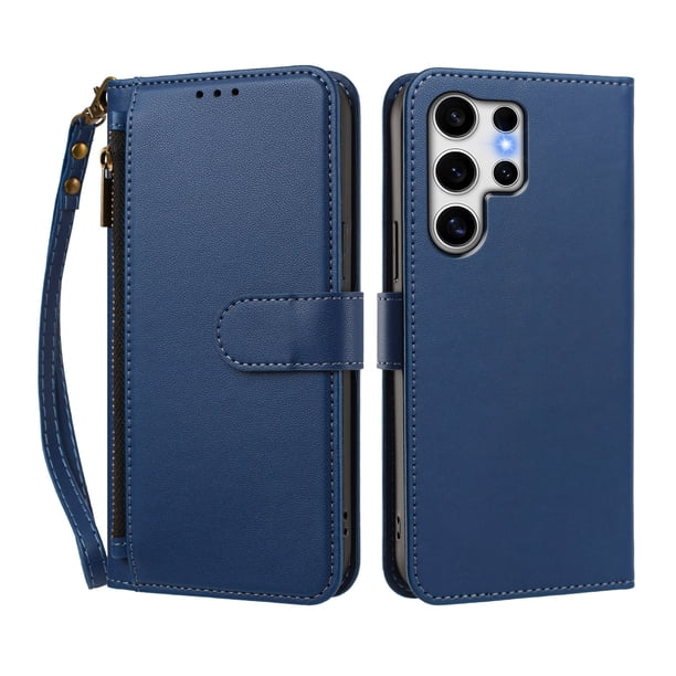 Funda Tipo Billetera para samsung galaxy S25 Ultra con Soporte y Bolsillo con Cierre Azul profundo