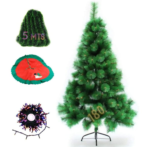 Set Arbol Navidad Pino 180cm Guirnaldas + Alfombra + Luces