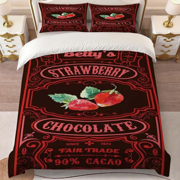 Betty Strawberry Chocolate Theme Printed Bedding Set Featuring Exquisite Patterns. Includes a Duvet Cover and Two Pillowcases