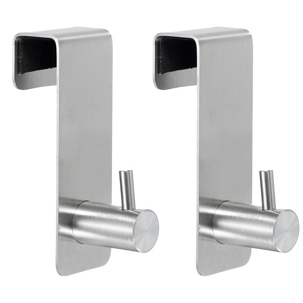 Uxcell 2 piezas de ganchos para puerta de ducha, ganchos de acero inoxidable de 3.3 pulgadas sobre puerta, plateado