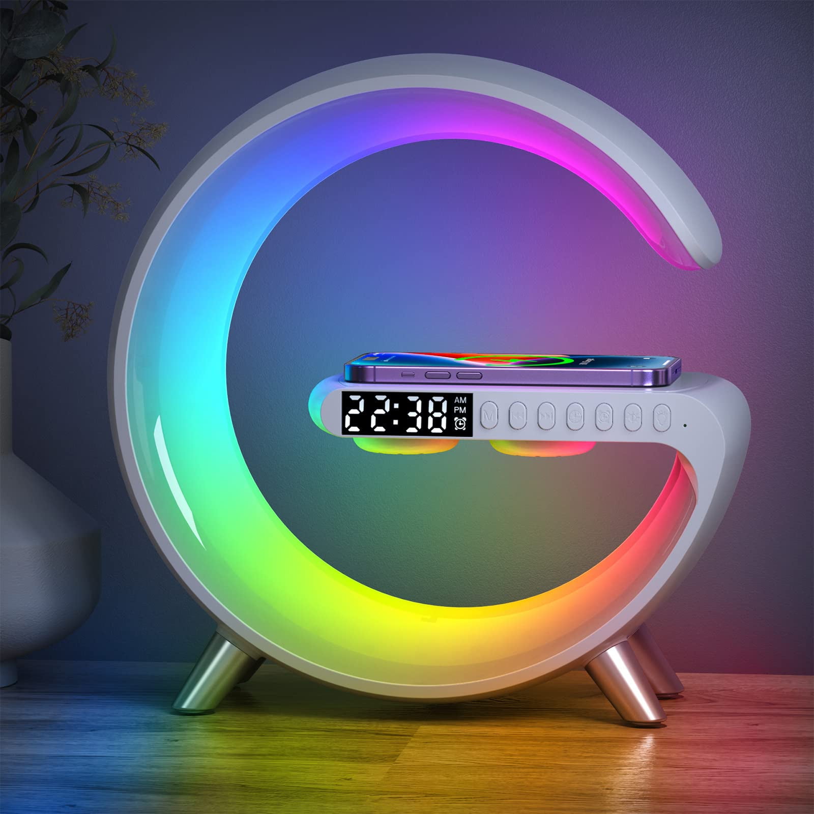 Lámpara De Cargador Inalámbrico Bkdrl Con Altavoz Bluetooth Con Luz Rgb