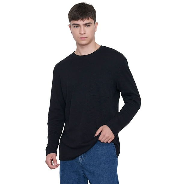 Polera Hombre Manga Larga Lisa Negro Corona